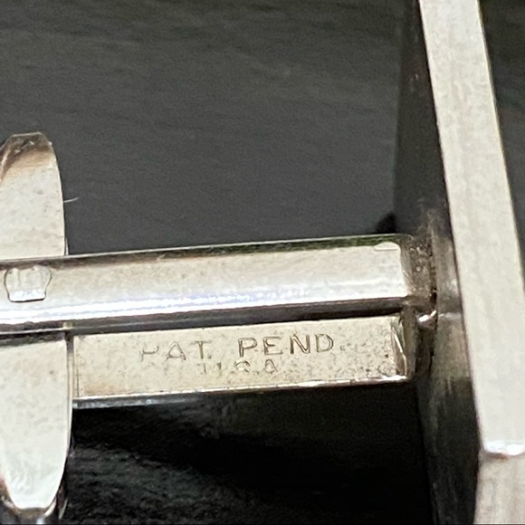 Vintage Foster Pat Pend Square CZ Stone Etched Silver-tone Cufflinks - Picture 8 of 9